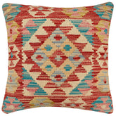 handmade Traditional Pillow Red Blue Hand-Woven SQUARE 100% WOOL Hand woven turkish pillow2' x 2'